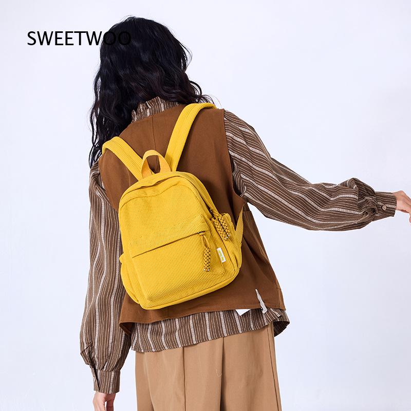 Mini Backpack Women - Mochila Mini de Pana Amarilla Mostaza